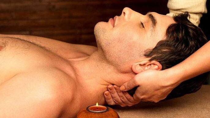 Massage male erogenous points with essential oils
